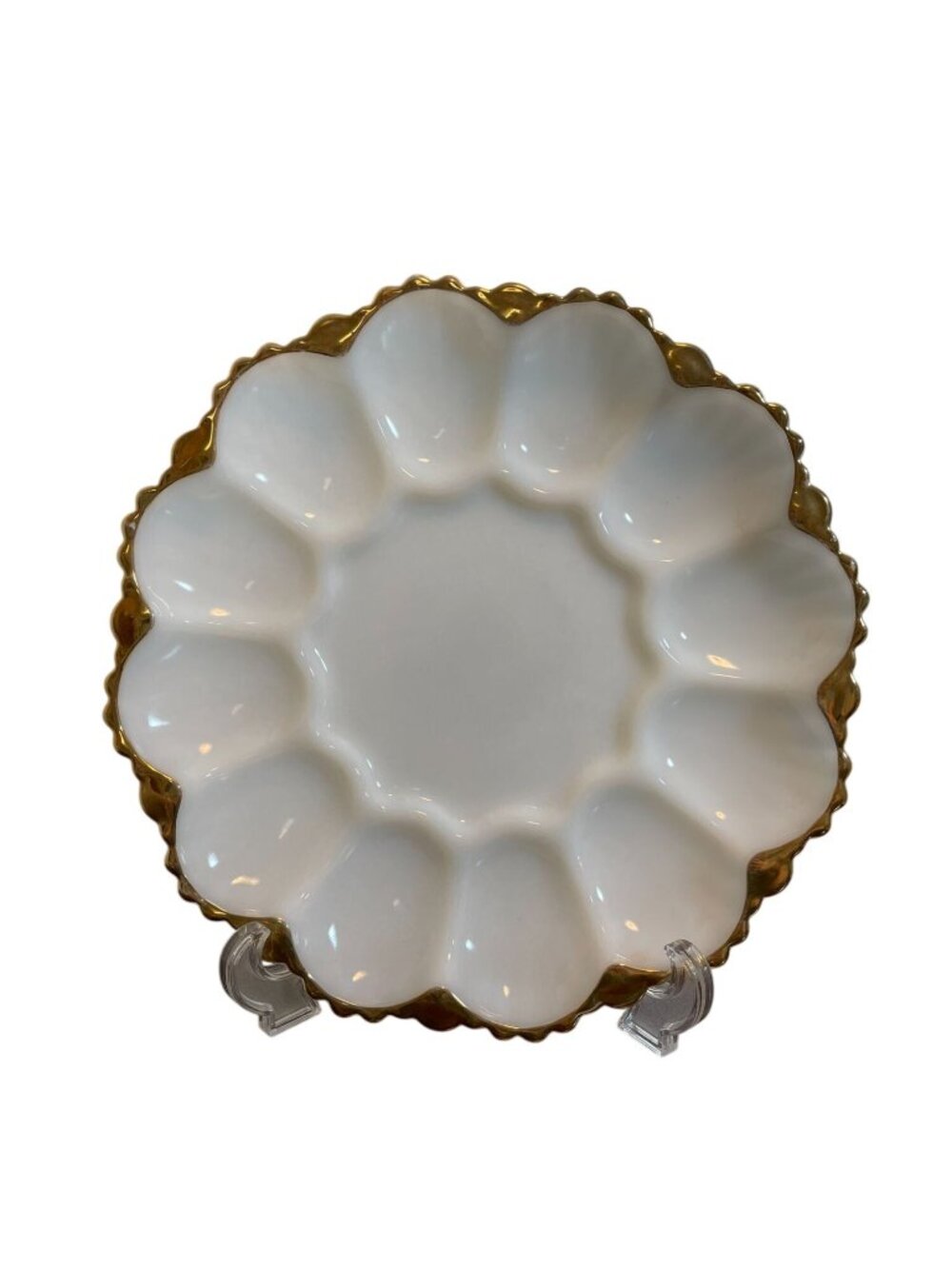 Vintage Anchor Hocking/Fire King Egg Dish with 22k Gold Gilt Trim